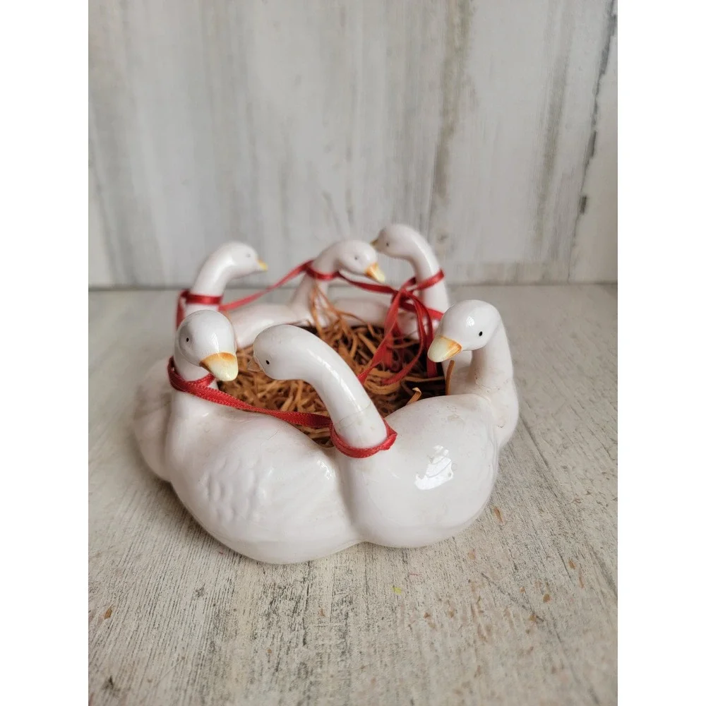Ron‎ Gordon geese trinket vintage candy dish goose unique home decor